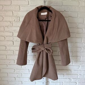 T Tahari Wool Cape Coat XS Taupe Belted Wrap Coat